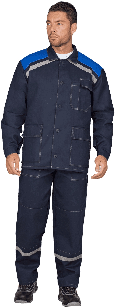Костюм МОНТАЖ летний, т, синий-василек, 100% х, б (Куртка+брюки)