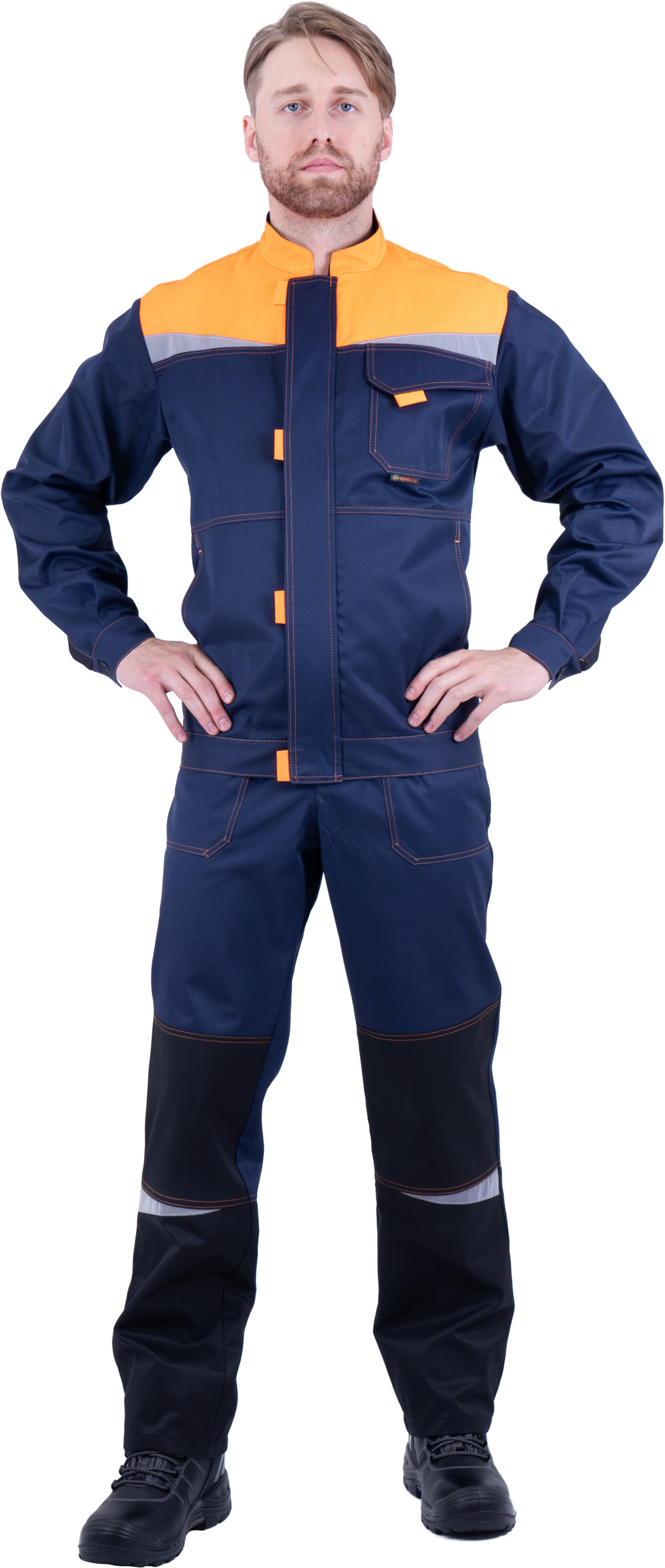 Костюм КМ-10 ЛЮКС летний, т.синий-оранжевый (Куртка+полукомбинезон)