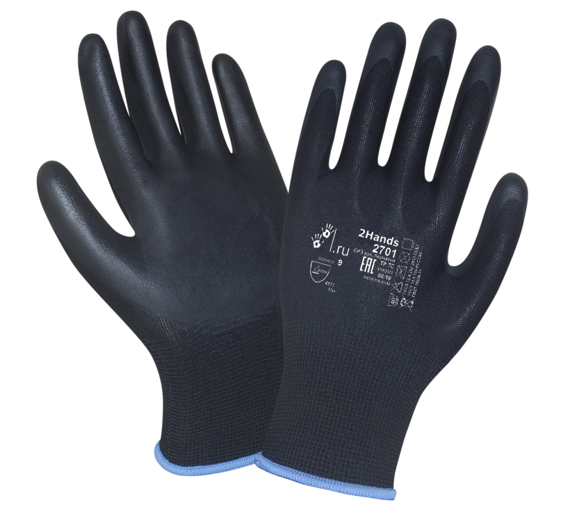 Перчатки 2Hands 2701BLK (черный нейлон/нитриловое покрытие ладони и пальцев черного цвета)