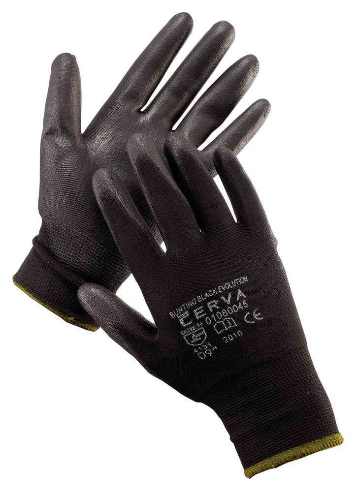Перчатки BUNTING EVO покрытие полиуретан, черные CERVA