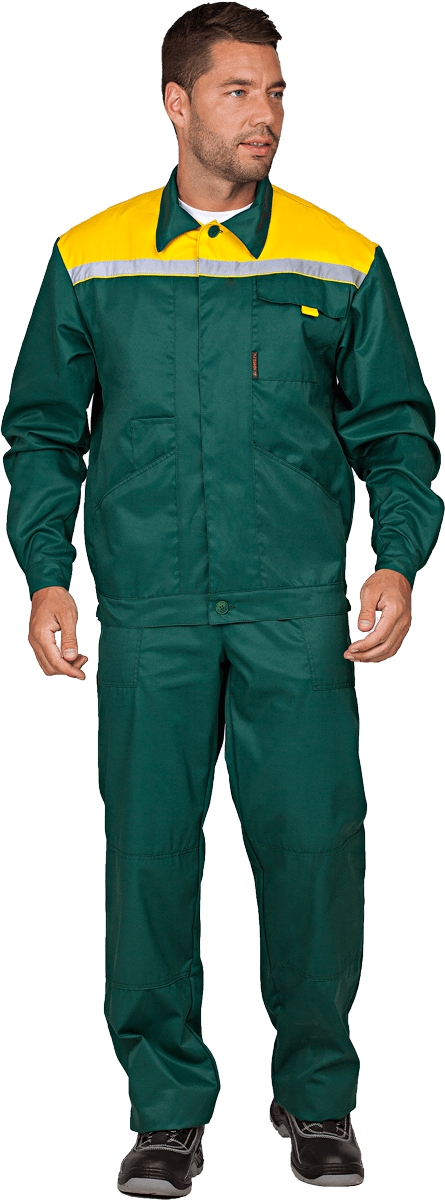 Костюм АВАНГАРД (куртка+п/комб), цв. зеленый с желтой кокеткой