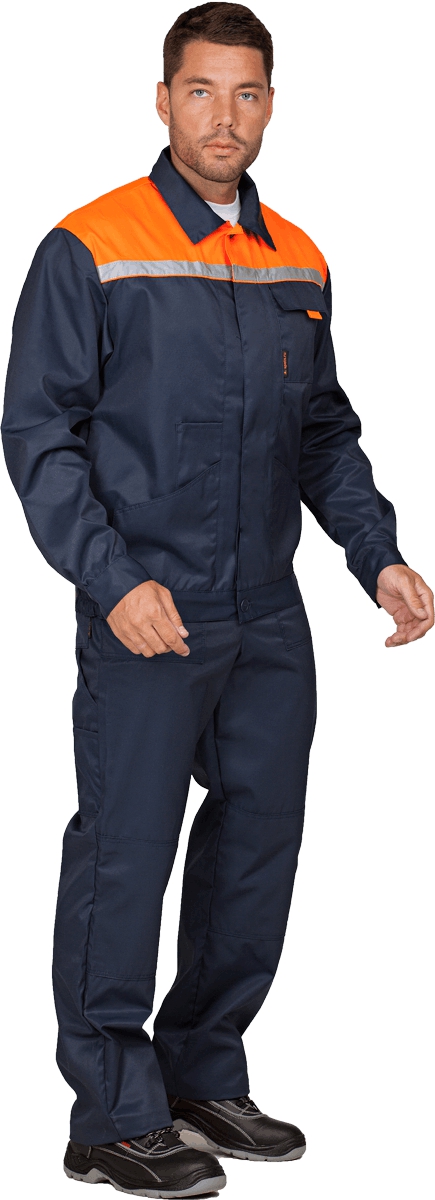 Костюм АВАНГАРД (куртка+п/комб), цв. т.синий с оранжевой кокеткой