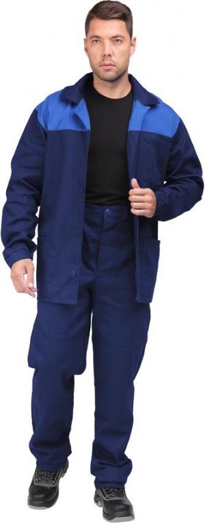 Костюм МОНТАЖНИК (куртка+брюки) цв. т-синий с васильковой отделкой, 100% хлопок